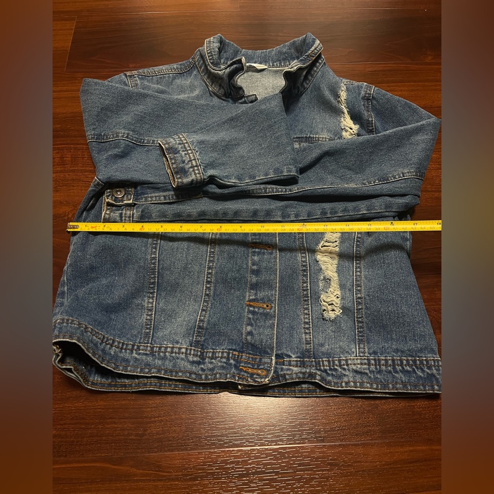 Blue Denim Jean Jacket Large Long Sleeve Button Cotton Blend    (62)